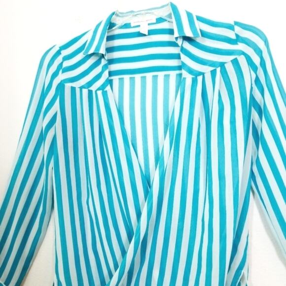Ambiance striped chiffon wrap front top S - Picture 3 of 7